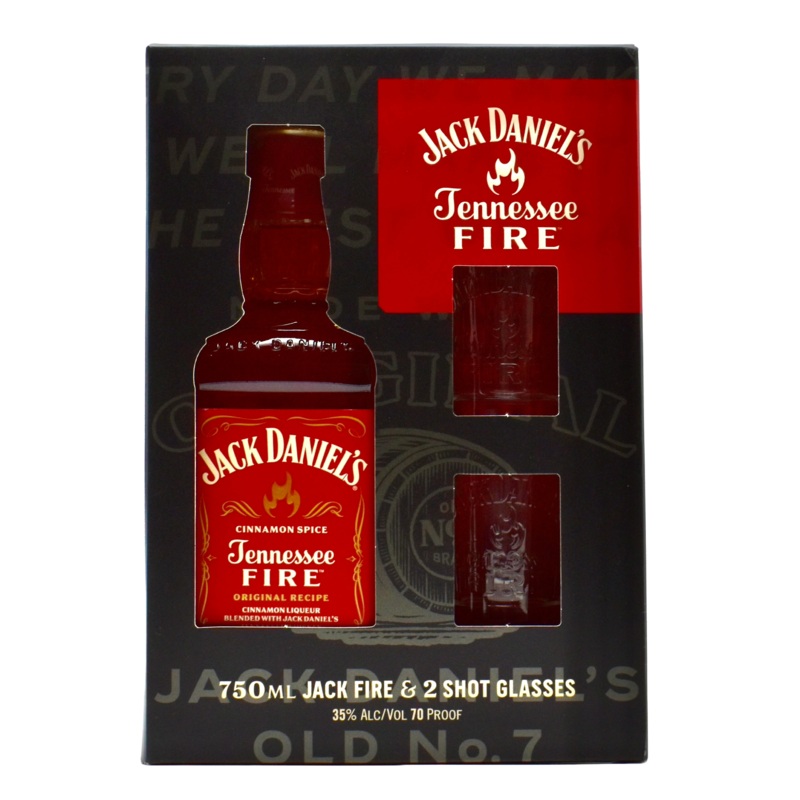 Jack Daniels Whiskey Fire 750ml & 2 Shot Glasses Gift Set