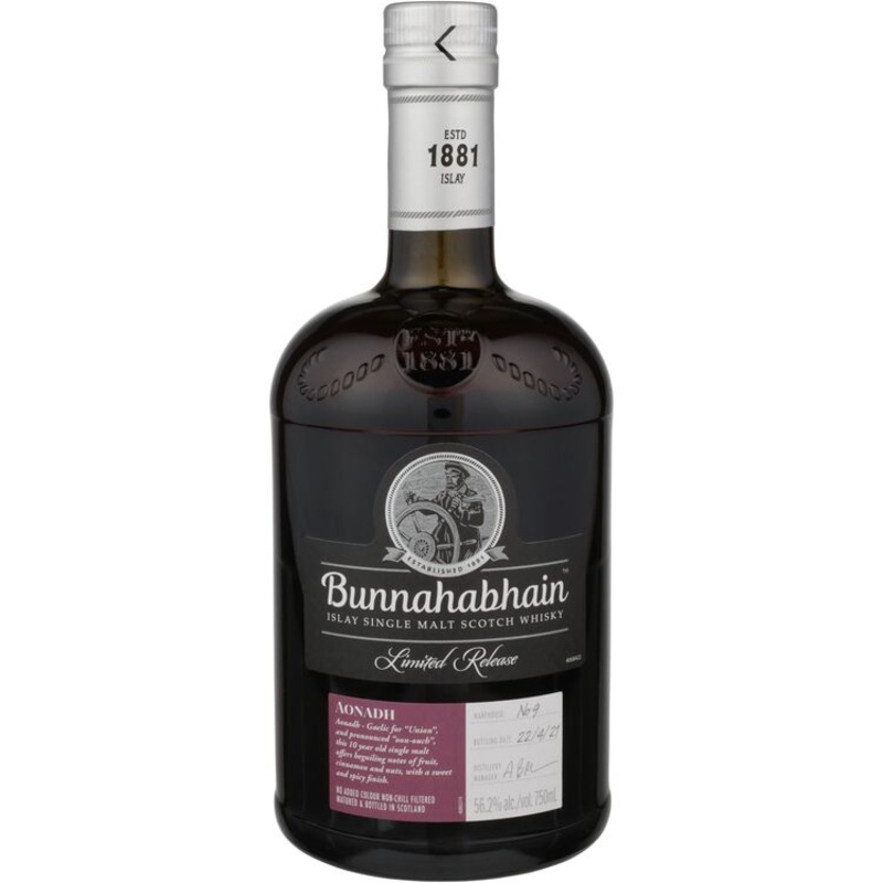 BUNNAHABHAIN SINGLE MALT SCOTCH AONADH LIMITED RELEASE 10 YR 112 750ML