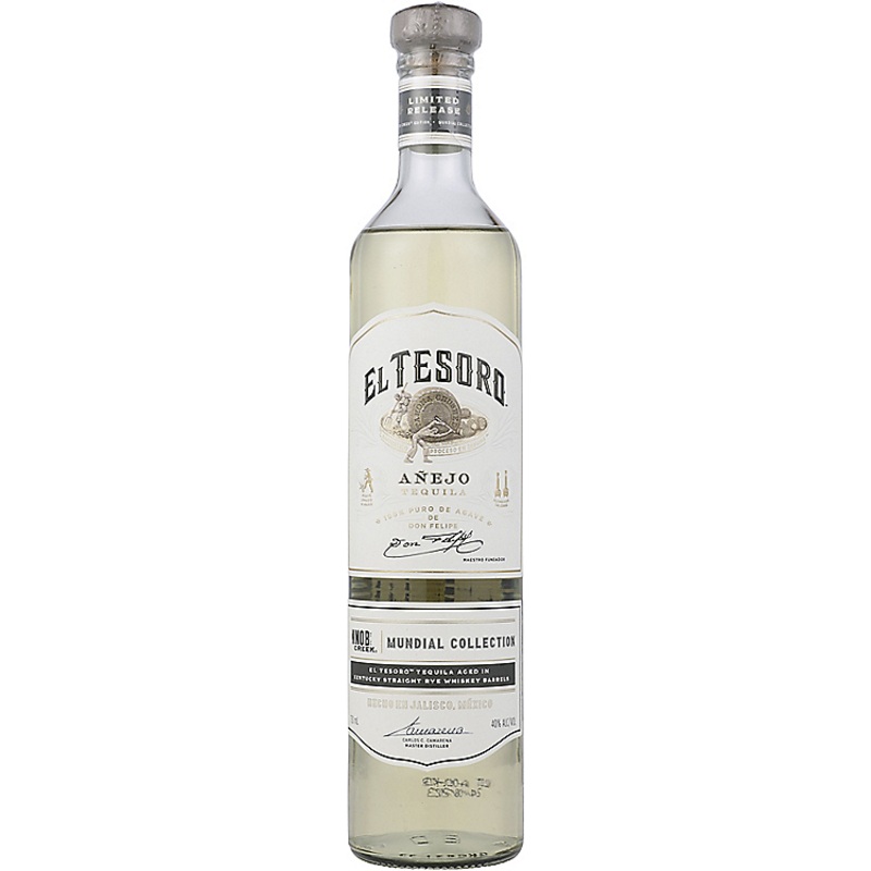 EL TESORO TEQUILA ANEJO MUNDIAL COLLECTION AGED IN KNOB CREEK EL TESORO KENTUCKY STRAIGHT RYE BARRELS 80 750ML