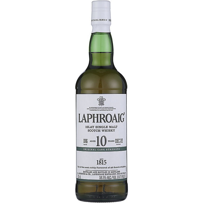 LAPHROAIG SINGLE MALT SCOTCH ORIGINAL CASK STRENGTH BATCH 016 10 YR 117 750ML
