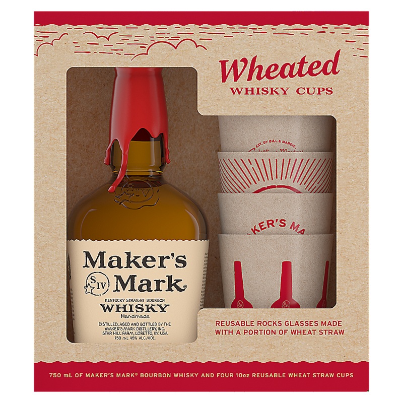 MAKER'S MARK STRAIGHT BOURBON 90 DOUBLE DIPPED W/ 2 SNOWFLAKE ROCK GLASSES 750ML