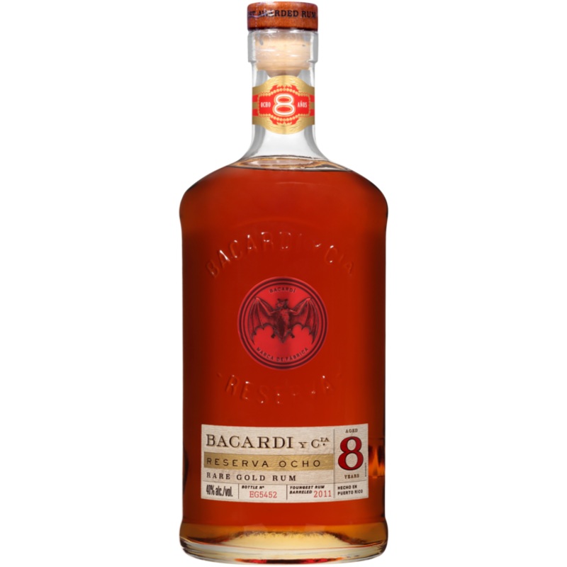 BACARDI AGED RUM RARE GOLD RESERVA OCHO 8 YR 80 W/ GIFT TUBE 750ML