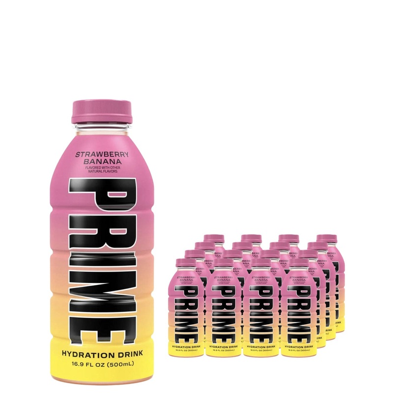 Prime Strawberry Banana Hydration Drink Multipack, 12 x 500 ml