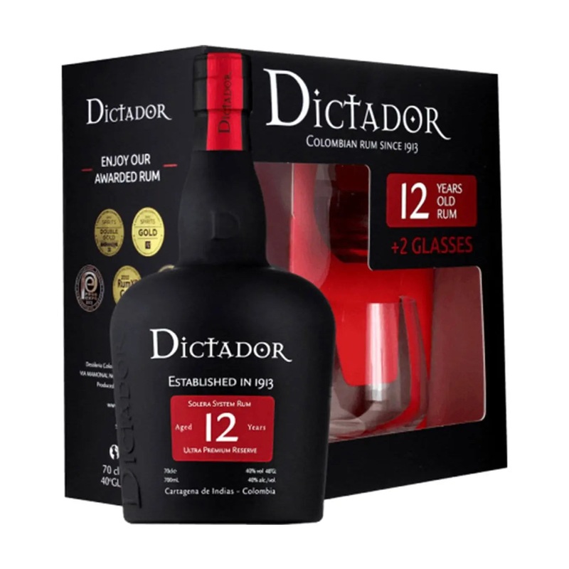 Dictador 12 Year Old Dark Rum Gift Set, 70 cl