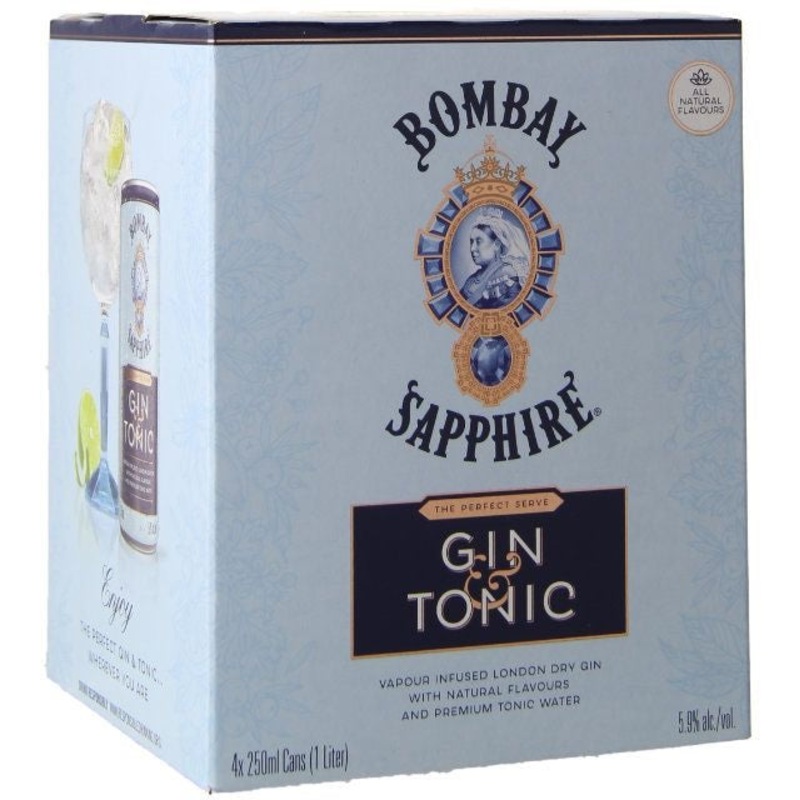 Bombay Sapphire Gin & Tonic 4 Pack 250ml