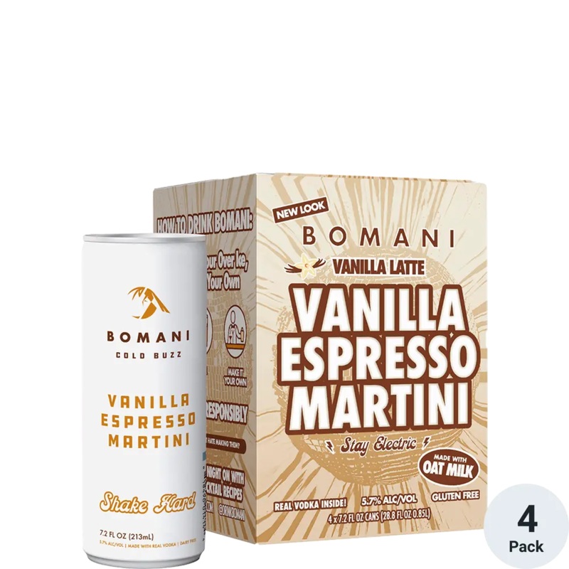 Bomani Cold Buzz Vanilla Espresso Martini 12oz 4pack Cans