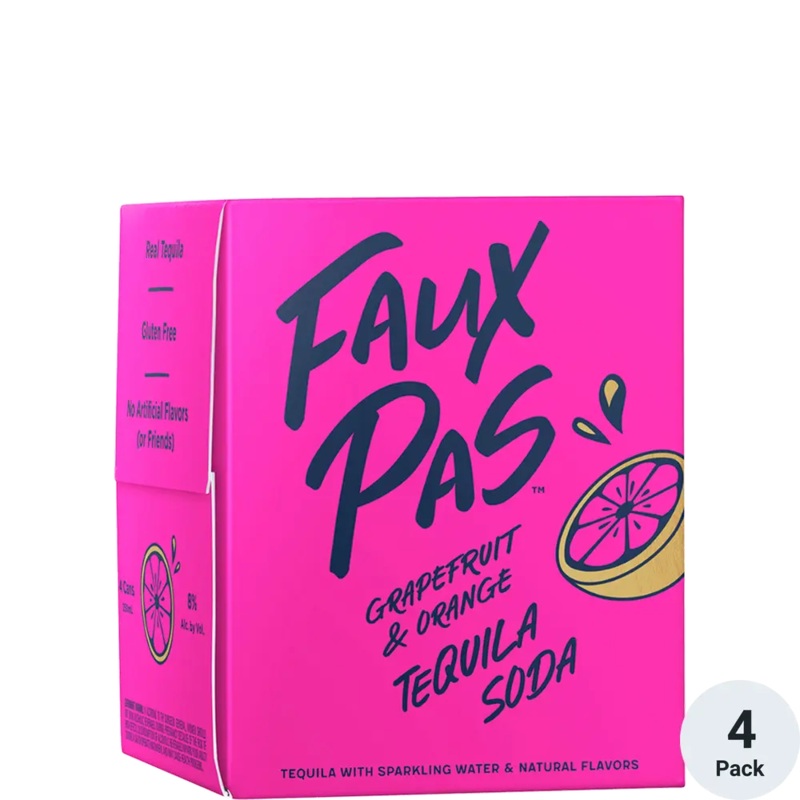 Faux Pas Grapefruit & Orange Tequila Soda 12oz 4pack Cans