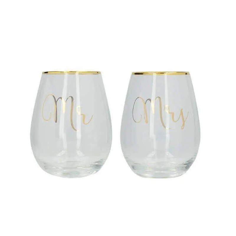 Ava & I Mr and Mrs Stemless Wine Glass Set Of 2