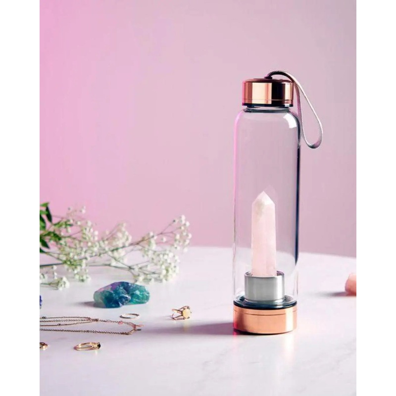 BTFY Rose Quartz Gemstone Water Bottle