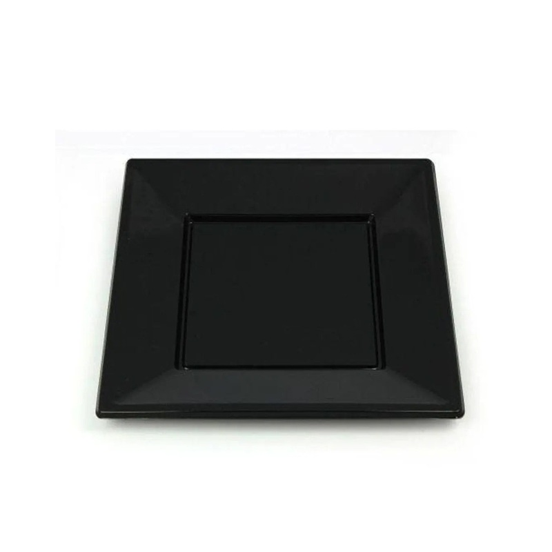 Square Black Plastic Plates 18cm Pack Size 10