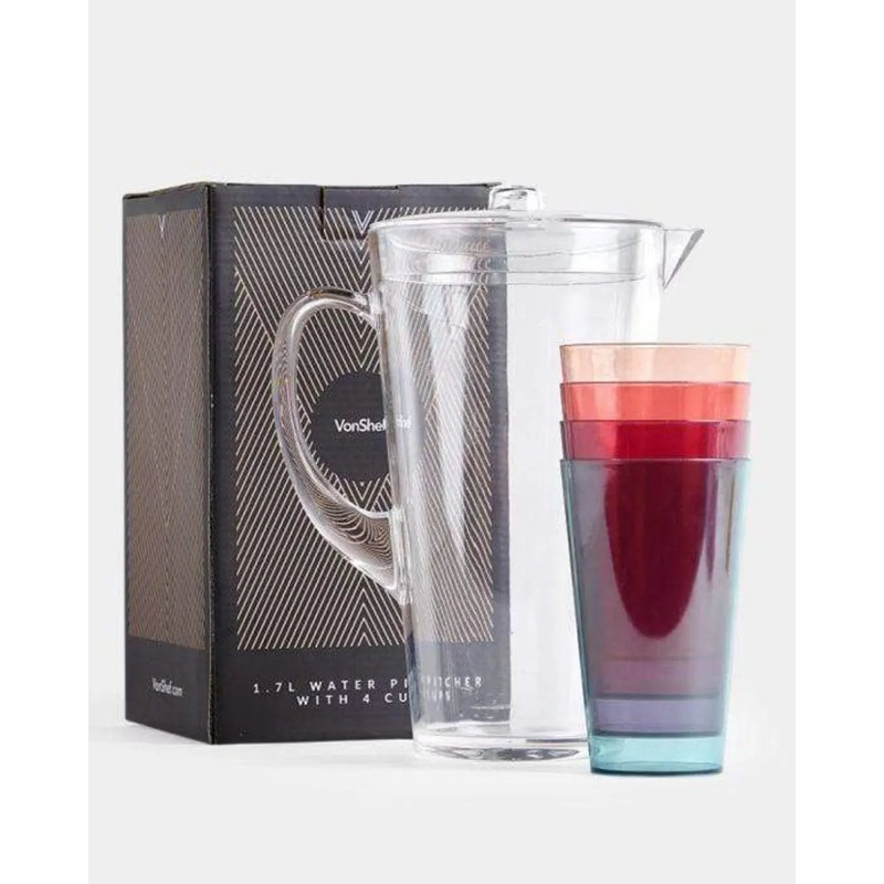 VonShef 1.7L Water Pitcher With 4 Cups