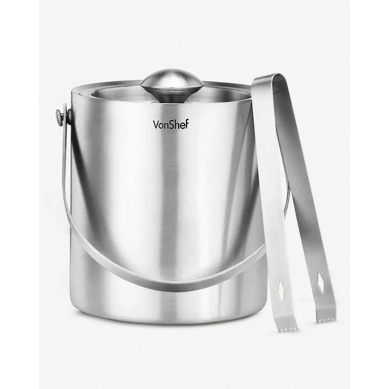 VonShef 2L Stainless Steel Ice Bucket with Tongs
