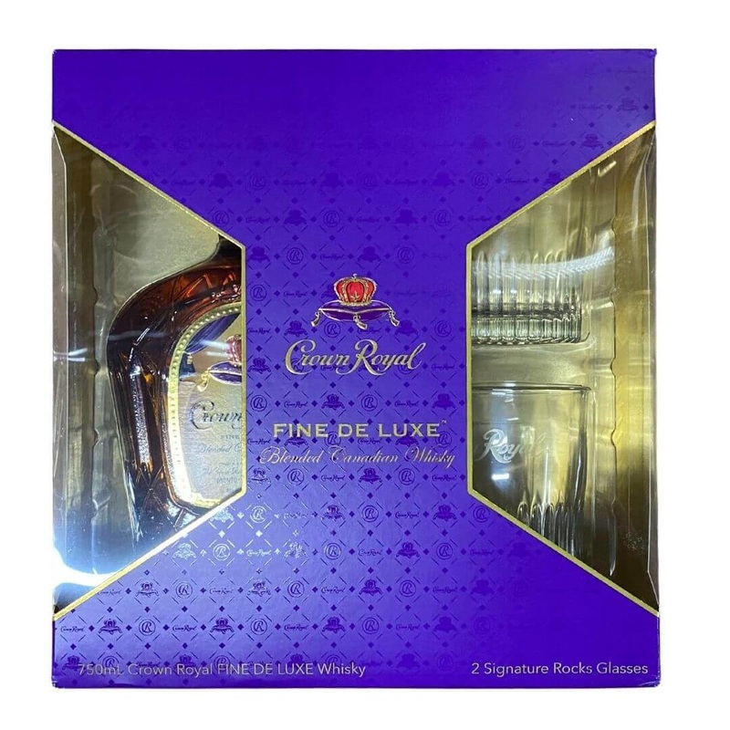Crown Royal Fine De Luxe Gift Set w/ 2 Rock Glasses