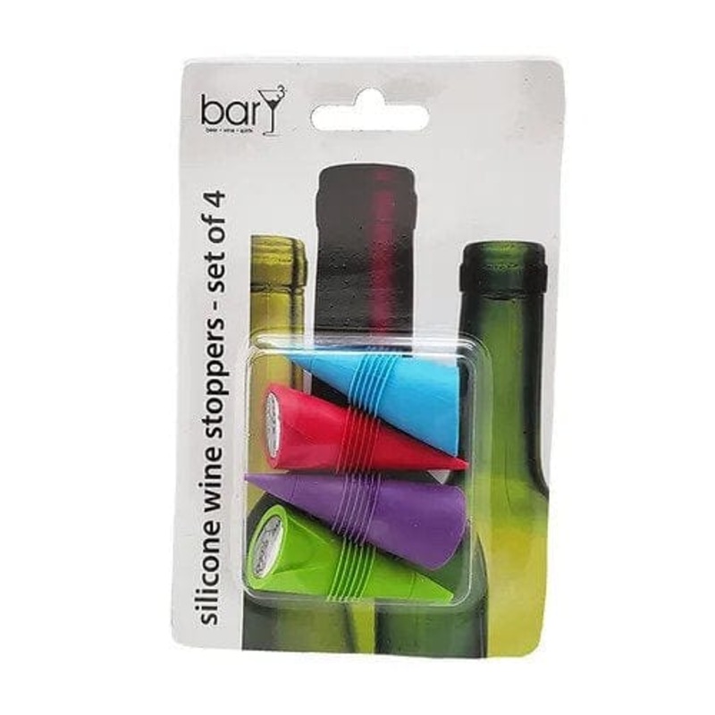 BARY3 SILICONE WINE STOPPER 4PK