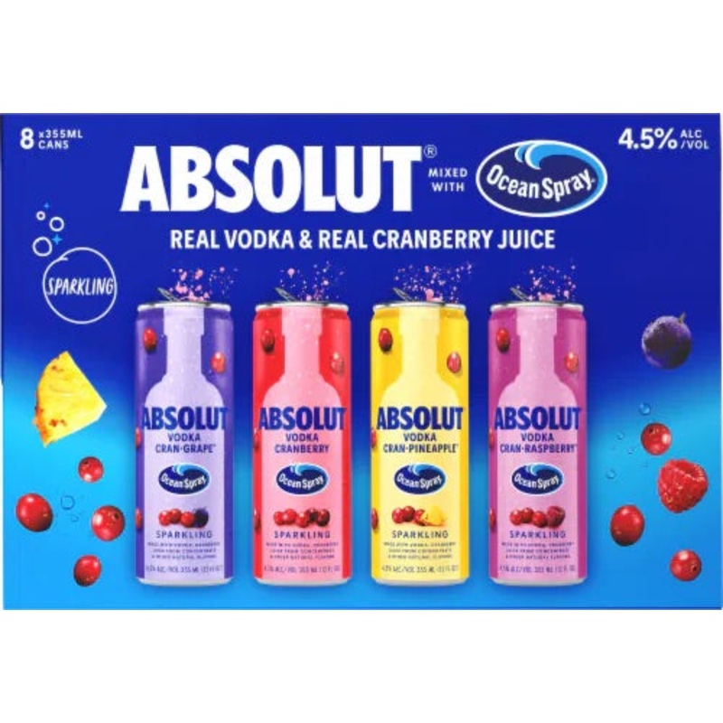 Absolut Vodka + Ocean Spray Sparkling Cocktail Variety 8 Pack