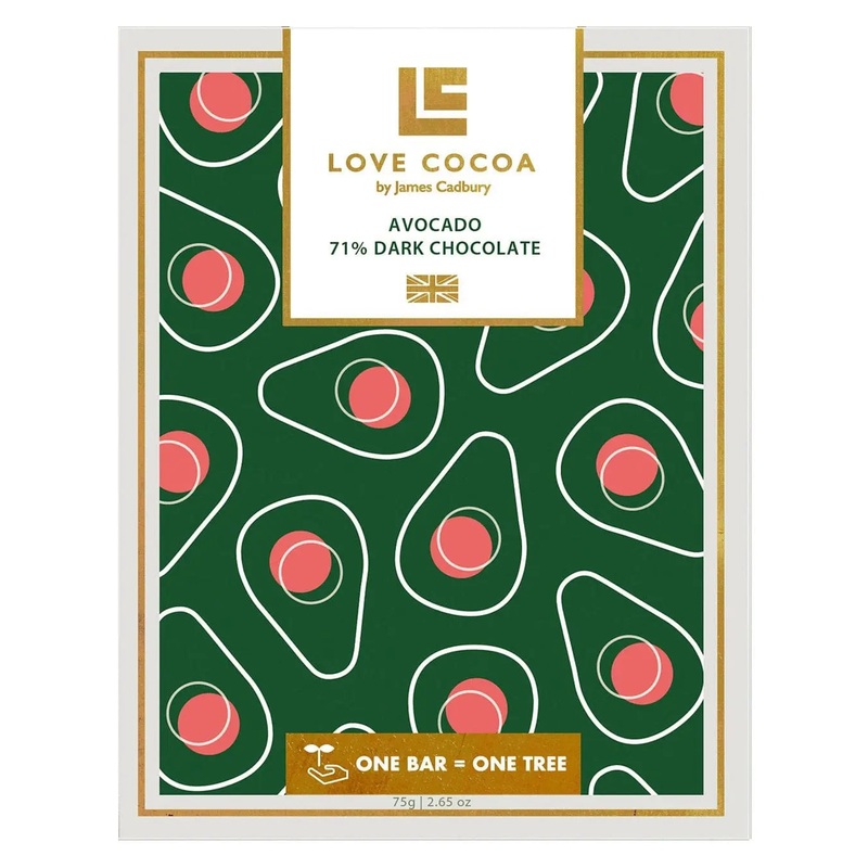 Love Cocoa Avocado 71% Vegan Dark Chocolate Bar, 75 g