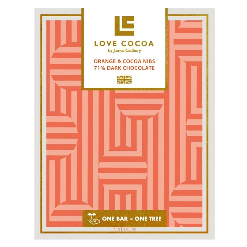 Love Cocoa Orange & Cocoa Nibs 71% Dark Chocolate Bar, 75 g