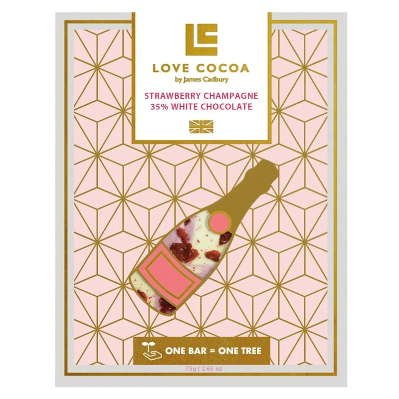 Love Cocoa Strawberry Champagne 35% White Chocolate Bar, 80 g