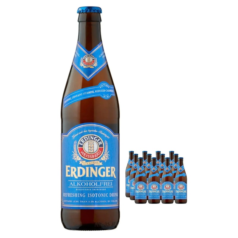 Erdinger Alkoholfrei Alcohol Free Wheat Beer Glass Botlle Multipack, 12 x 500 ml