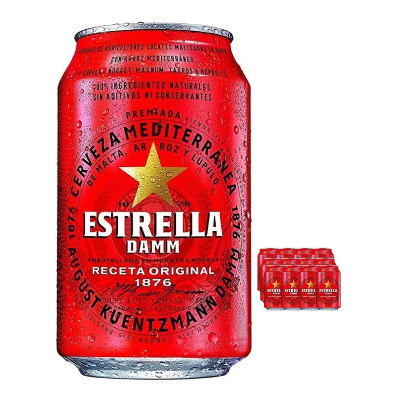Estrella Damm Premium Lager Beer Cans, 24 x 330 ml
