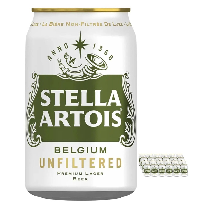 Stella Artois Premium Unfiltered Lager Beer Can multipack, 24 x 330 ml