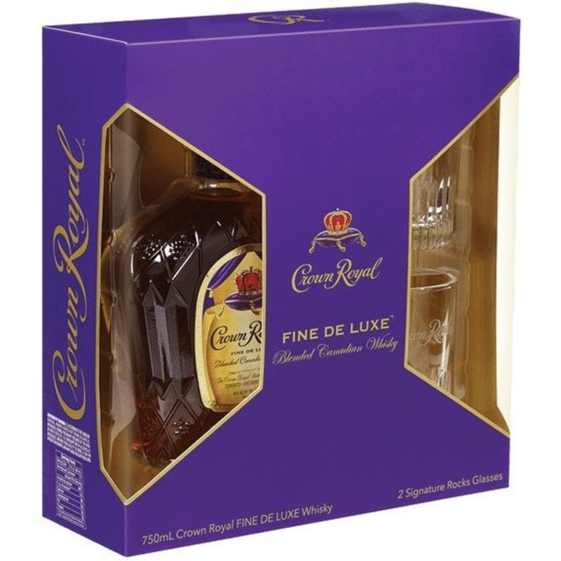 Crown Royal Blended Canadian Whisky Gift Set Including Two Signature Rock Glasses 750ml