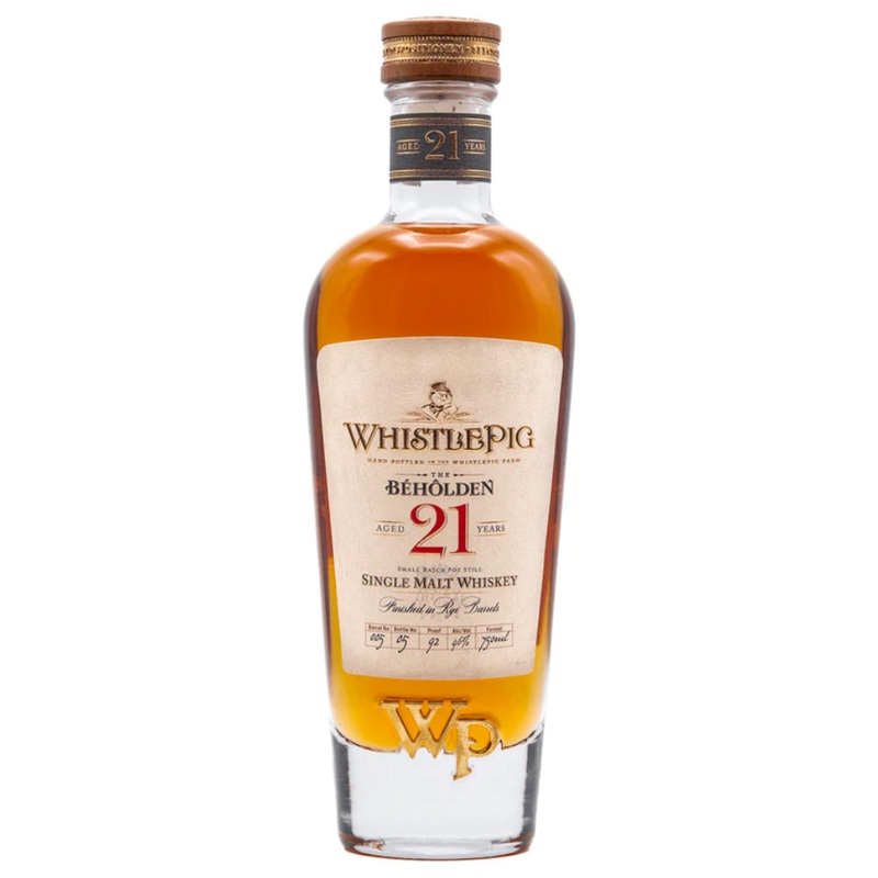 WhistlePig The Beholden 21 Year Old Single Malt Whiskey
