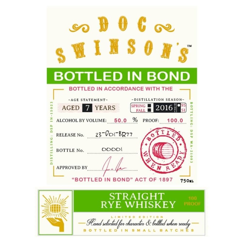 Doc Swinsons 7 Year Old Bottled in Bond Straight Rye